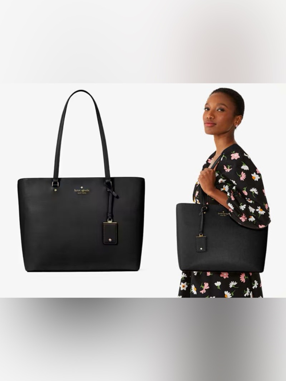 kate spade Black Leather Tote with Gold Hardware